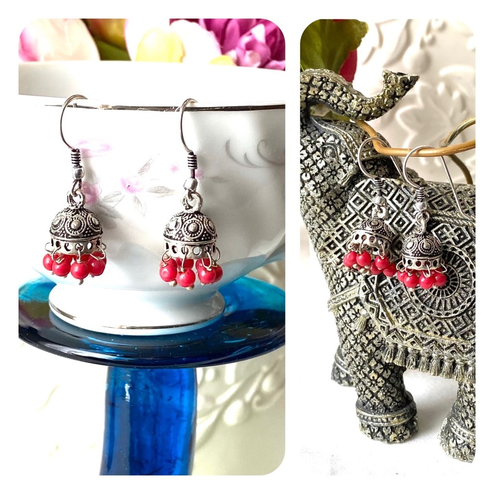Red Onyx S925 Jhumki Earrings in a Bell Umbrella shape hand crafted by Artisans